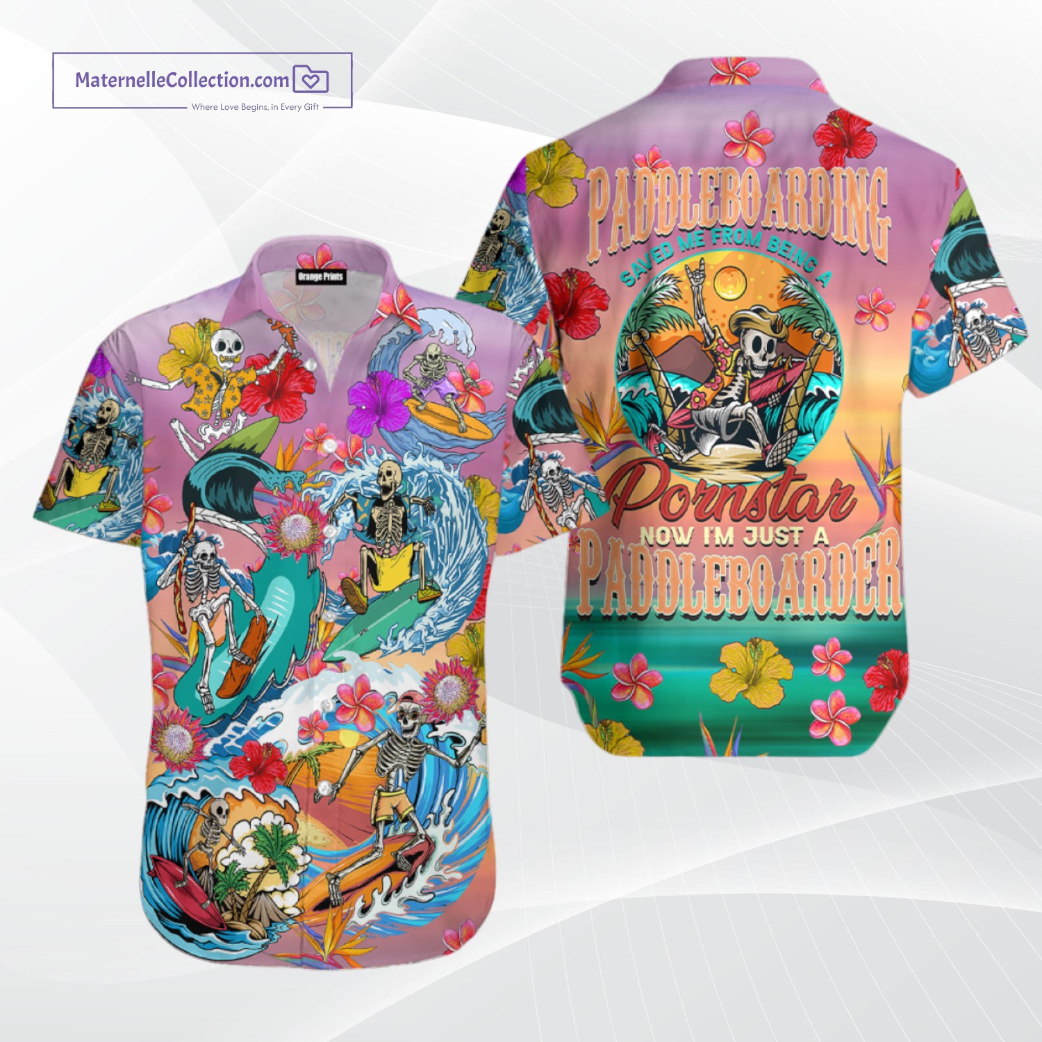 skull-themed tropical hawaiian shirt for paddleboarders