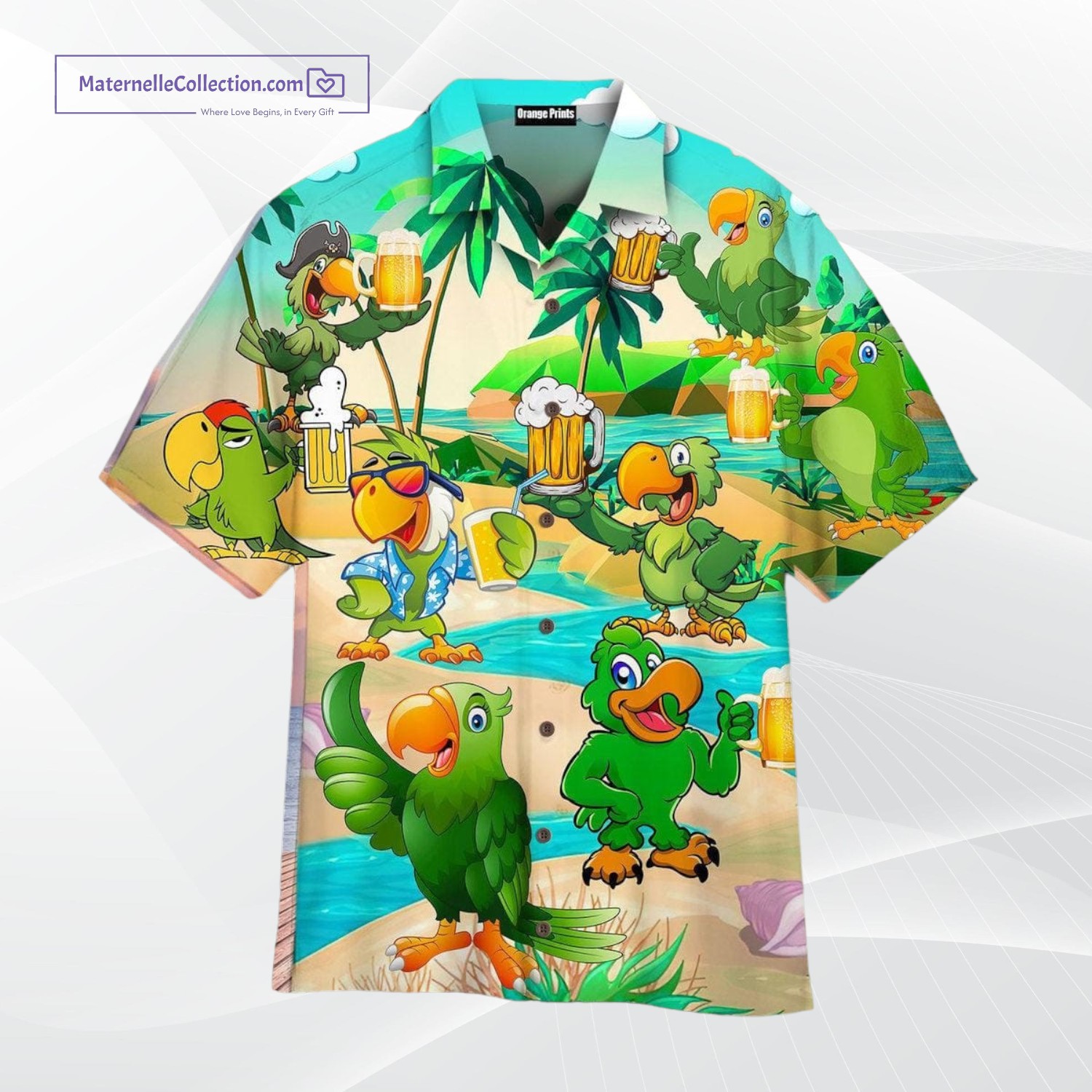 tropical paradise: parrots and pints hawaiian shirt for summer