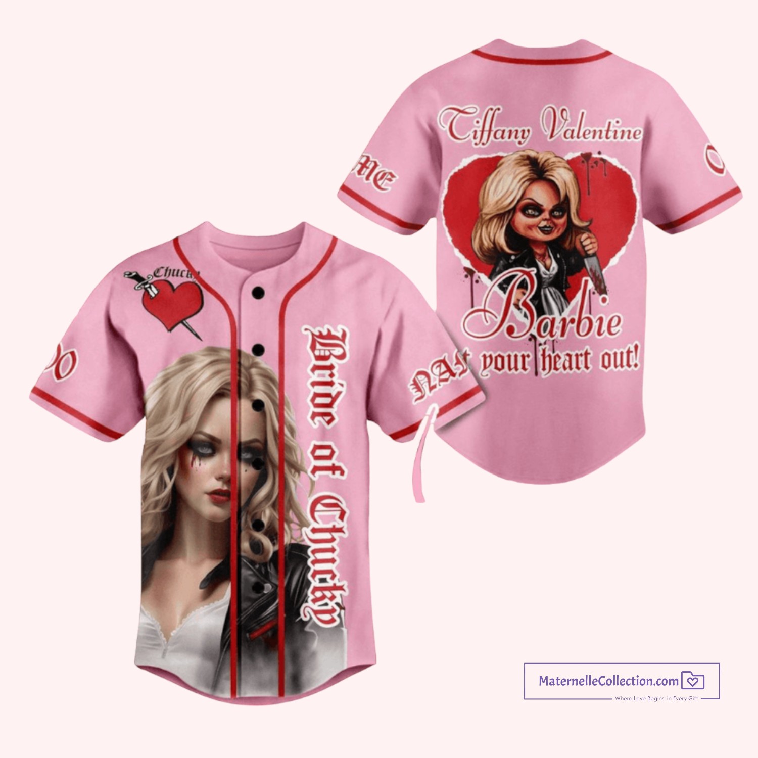 custom bride of chucky tiffany valentine barbie inspired heartbreaker baseball jersey