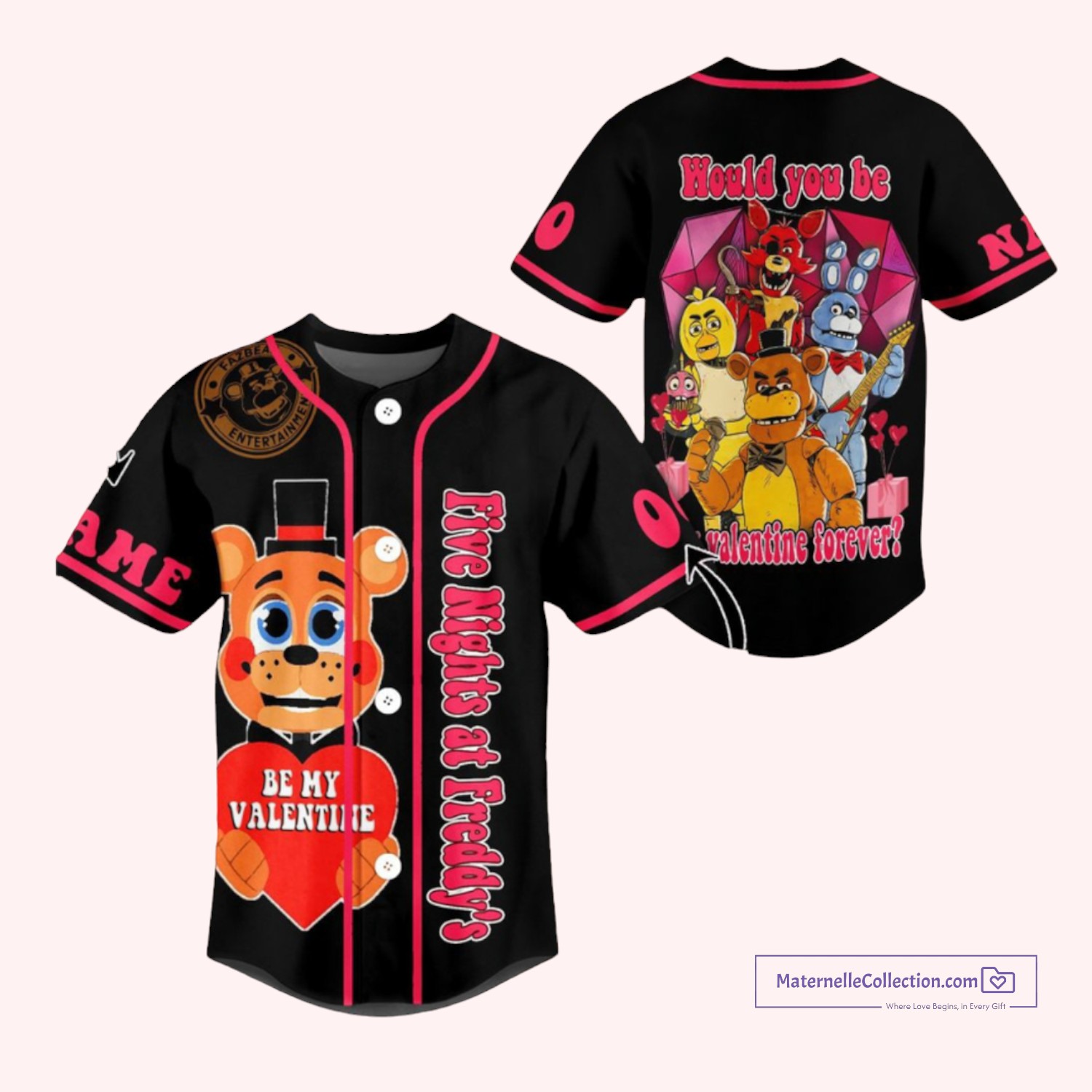 custom five nights at freddy's valentine eternal black design baseball jersey