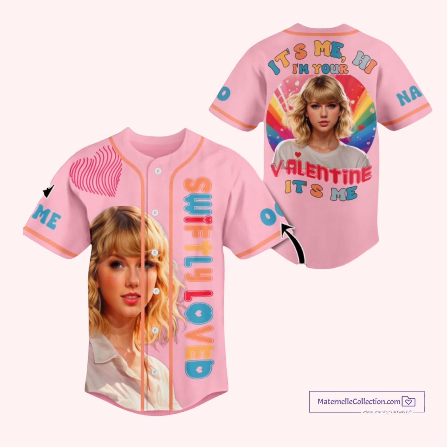 bespoke taylor swift-inspired pink valentine baseball jersey