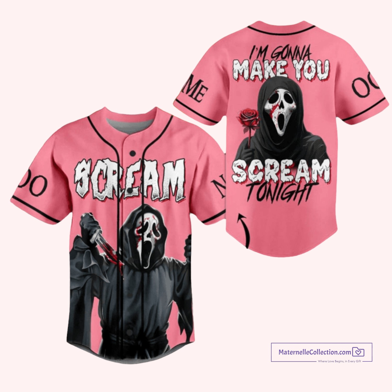 custom valentine’s day baseball jersey featuring scream's ghostface